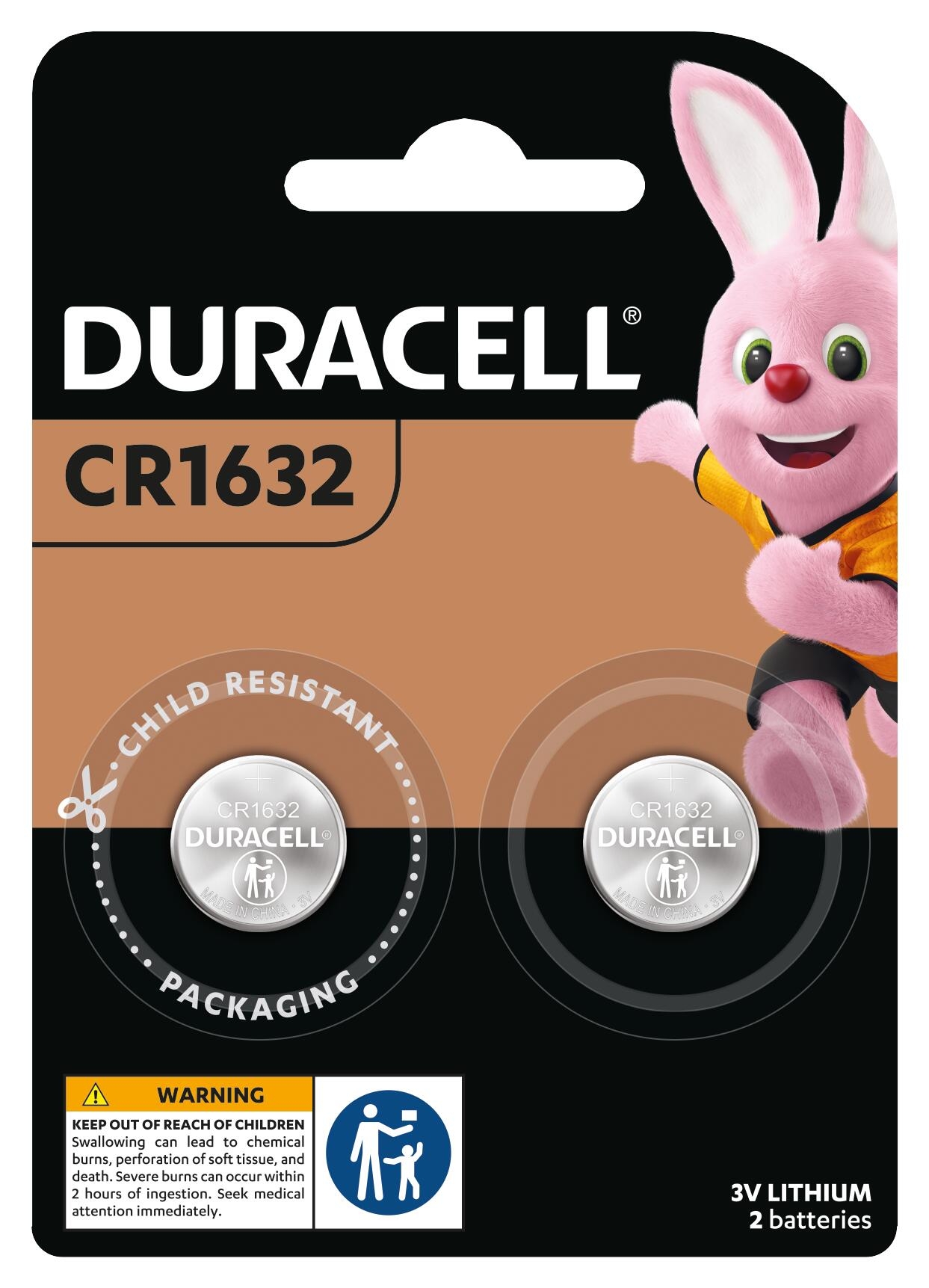 Duracell Battery CR1632 Lithium 3.0V - Pkt 2
